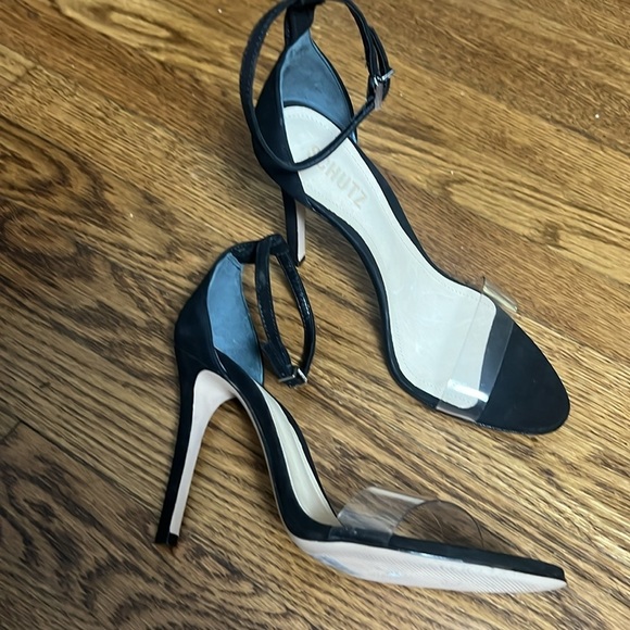 SCHUTZ Shoes - SCHUTZ Sandals Womens Black Suede With Clear Strap Stiletto Size 8.5